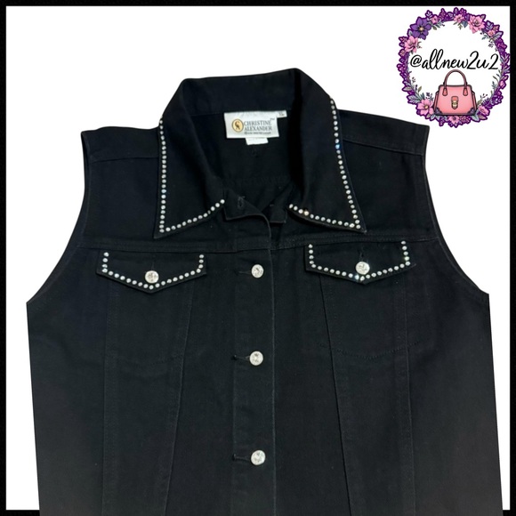 β’ New Christine Alexander Black Bejeweled Jean Vest Size XL Youβll sparkle! - Picture 9 of 16
